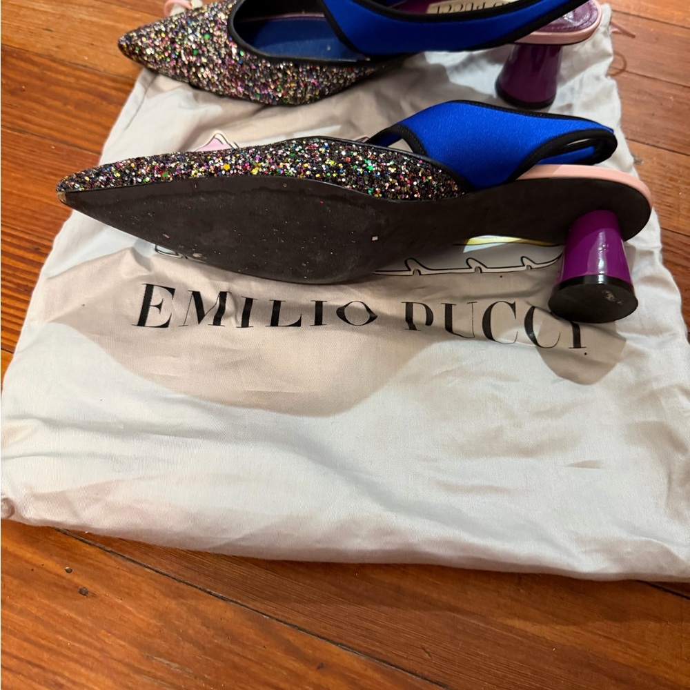 Authentic Emilio Pucci Glitter and Blue Slingback Heels size 38.5 - Picture 3 of 6